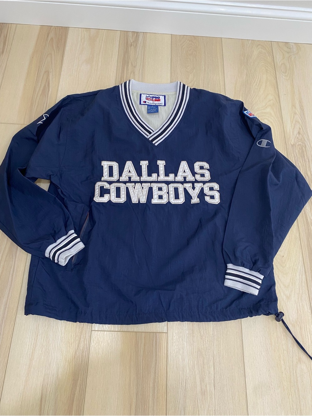 Dallas Cowboys Pro Line Champion NFL Pullover Windbreaker Mens M Blue V Neck